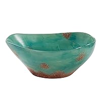 Paseo Road by HiEnd Accents Patina Turquoise Ceramic Salad Pasta Serving Bowl, Large Deep Serving Dish, Kitchen Porcelain Mixing Bowl, Southwestern Rustic Lodge Design