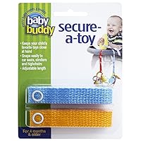 Baby Buddy Secure-a-Toy, Adjustable Pacifier and Teether Strap for Stroller, Highchair, and Car Seat, Blue Gold, 2 Pack