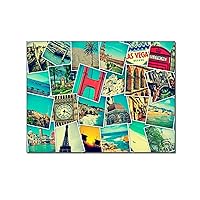 AAHARYA Travel Posters Travel Collage Home Wall Decor Art Canvas Painting Posters And Prints Wall Art Pictures for Living Room Bedroom Decor 12x16inch(30x40cm) Frame-style-1