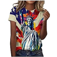 Todays Daily Deals Clearance 4th of July Shirts Women Crew Neck Short Sleeve Tees USA Stars Stripes T-Shirt Patriotic Ladies Summer Tunic Tops