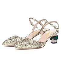 FSJ Women Ankle Strap Glitter Sandals Pointed Toe Rhinestone Heels Graceful Shoes Slip On Slingback D'orsay Prom Dress Pumps Size 4-15 US