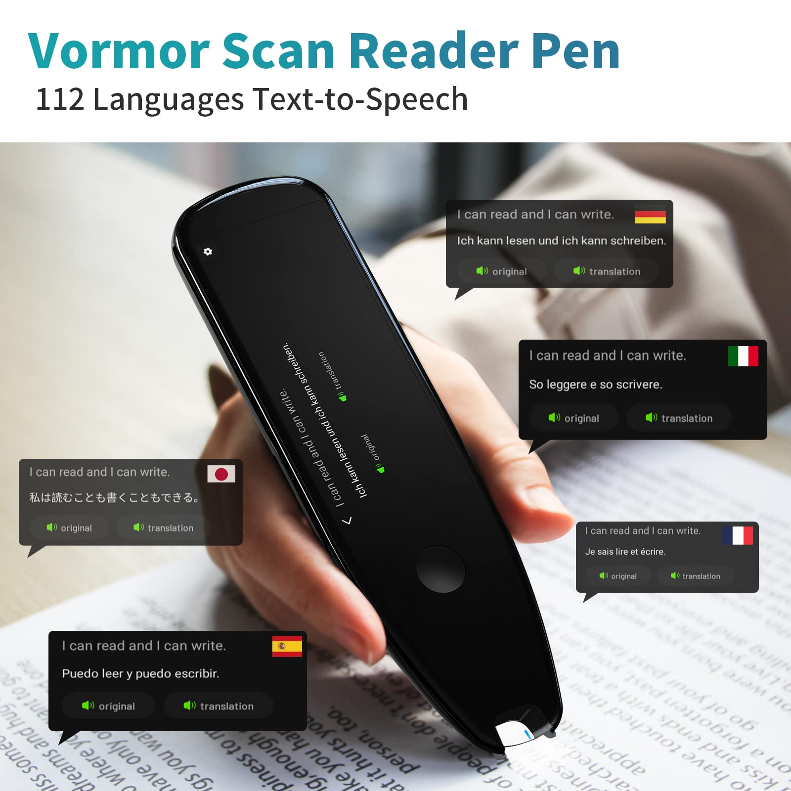 Adelagnes X5 Pro Language Translator Device Real Time,Reader Scanner Pen Dictionary Voice Translator Support 112 Languages Text to Speech OCR/WiFi Translator Suitable for Meetings Travel Learning
