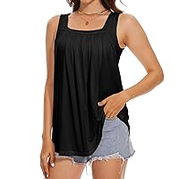 RITERA Women's Tank Top with Built in Padded Bra Cotton Shirred Flowly Relaxed Cami Adjustable Straps Camisole with Pleats