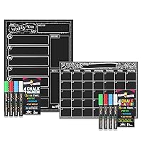 Magnetic Menu Board Weekly Meal Planner and Magnetic Calendar for Fridge - Each with 4 Magnetic Chalk Markers