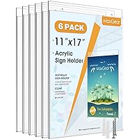MaxGear Acrylic Sign Holder 11 x 17 inches Wall Mount Sign Holder with Screws Clear Plastic Wall Acrylic Frame for Office, Home, Store, Restaurant, Letter Size: 11 x 17 in, Acrylic, Vertical, 6 Pack