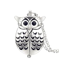 Lancardo Pocket Watch for Men and Women Bright Silver Tone Owl Pocket Fob Watch with Chain Military 24H Time for Mother's Day