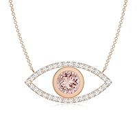 Natural Morganite Evil Eye Pendant Necklace with Diamond for Women in Sterling Silver / 14K Solid Gold