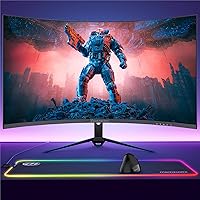 memzuoix 27 inch Curved Gaming Monitor 2K 165Hz 1440P +Large Mouse Pad RGB LED+ Wireless Ergonomic Mouse(Black)