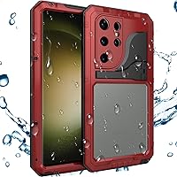 ONNAT-Full Body Protective Case for Samsung Galaxy S23 Ultra /S23 Plus /S23 Heavy Duty Protection Metal Case Cover with Built-in Screen Protector Waterproof Shockproof Dustproof (Red,S23Ultra)