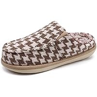 ONCAI Women's Slippers Plush Woolen Fabric Houndstooth Cotton-Blend High-Density Memory Foam Fluff Clog Plaid Comfort Faux Fur House Slippers Slip on Indoor Outdoor Yoga Mat Rubber Sole US Size 5-11