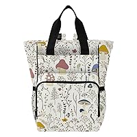 Wild Plants Mushroom Diaper Bag Backpack for Baby Girl Boy Large Capacity Baby Changing Totes with Three Pockets Multifunction Baby Bag for Playing Shopping Picnicking