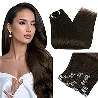 Full Shine Dark Brown Hair Extensions Real Human Hair Clip ins Double Weft Invisible Clip in Extensions for Long Clip ins Brown Hair Extensions Straight Hair 22 Inch
