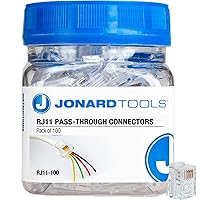 Jonard Tools RJ11-100 CAT3 RJ11 Pass-Through Connectors for Telephone Cables (Pack of 100)