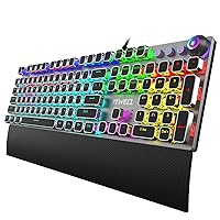 Mechanical Gaming Keyboard, Rainbow LED Backlit Typewriter Keyboards with Removable Hand Rest, 104 Anti-ghosting Keys, Quick-Responsible Black Switches for PC, Laptop, Computer