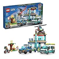 LEGO 60371 City Emergency Vehicle Headquarters Building Set with Toy Helicopter, Ambulance, Toy Motorbike and Police Car, Gift Idea for Children Over 6 Years Old
