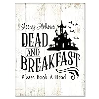 Vintage Wood Sign Sleepy Hollows Dead And Breakfast Wall Hanging Halloween Quote Sign Farmhouse Wooden Plaque Rustic Wall Art Decor for Halloween Home Living Room Kitchen Porch 12
