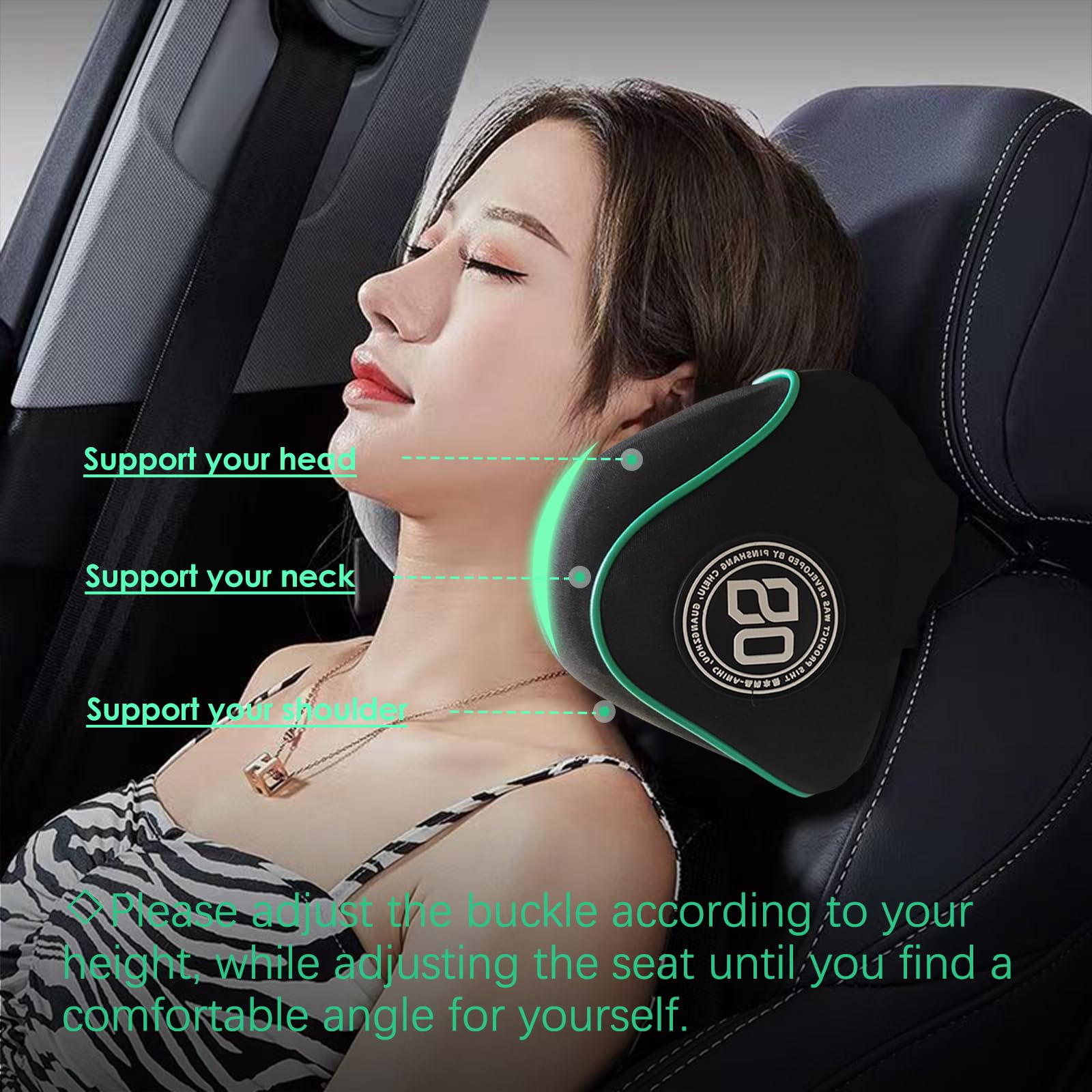 Really Soft Car Headrest Pillow, Car Pillow for Driving with Adjustable Strap, 100% Memory Foam Neck Pillow, Breathable Removable Cover & Ergonomic Design - Travel Car Neck Pillow(Lightblue Side Rope)