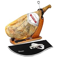 Jamonprive Serrano Ham Bone in from Spain 15-17 lb + Ham Stand + Knife + Ham Cover + Ham Tongs - Cured Spanish Jamon Made with NO Nitrates or Nitrites