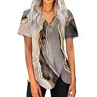 Womens T Shirts Short Sleeve Pleated Dressy Casual V Neck Vacation Summer Tops Blouses Trendy Spring Outfits 2024 Browns