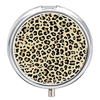 Round Pill Box Leopard Animal Skin Pattern Portable Pill Case Medicine Organizer Vitamin Holder Container with 3 Compartments