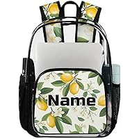 Lemon Fruit Flower Personalized Clear Backpack Custom Large Clear Backpack Heavy Duty PVC Transparent Backpack with Reinforced Strap for Work Travel