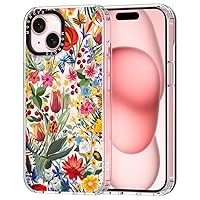 MOSNOVO Compatible with iPhone 15 Case, [Buffertech 6.6 ft Drop Impact] [Anti Peel Off Tech] Clear TPU Bumper Shockproof Phone Case Cover with Secret Garden Floral Designed for iPhone 15 6.1