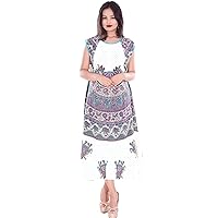 Indian 100% Cotton Women Long Dress Sleeveless Regular Size Animal Print White Color
