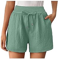 Athletic Shorts for Women Knee High Shorts for Women 2 Piece Summer Outfits Linen Beach Shorts Set Linen Womens