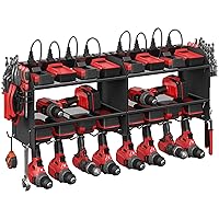 CCCEI Set Power Tool Organizer Wall Mount with Charging Station. Garage 4 Drill Storage Shelf with Hooks, Heavy Duty Metal Tool Battery Charger Organizer. Shop Utility Rack with Power Strip Black.