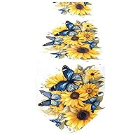 ALAZA Double-Sided Blue Butterflies Yellow Sunflowers Table Runner 18x72 Inches Long,Table Cloth Runner for Wedding Birthday Party Kitchen Dining Home Everyday Decor