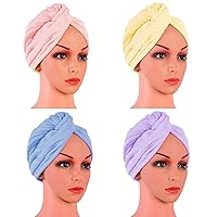 4 Pack Microfiber Hair Drying Towels, Fast Drying Hair Cap, Long Hair Wrap,Absorbent Twist Turban(Pink, Yellow, Blue, Purple)