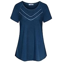 Vindery Women Quick-Dry Line Decor Front Yoga Workout Shirts Athletic Gym Loose Fit Tops