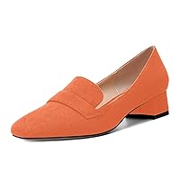 Womens Square Toe Casual Office Slip On Soild Block Low Heel Pumps Shoes 1.5 Inch