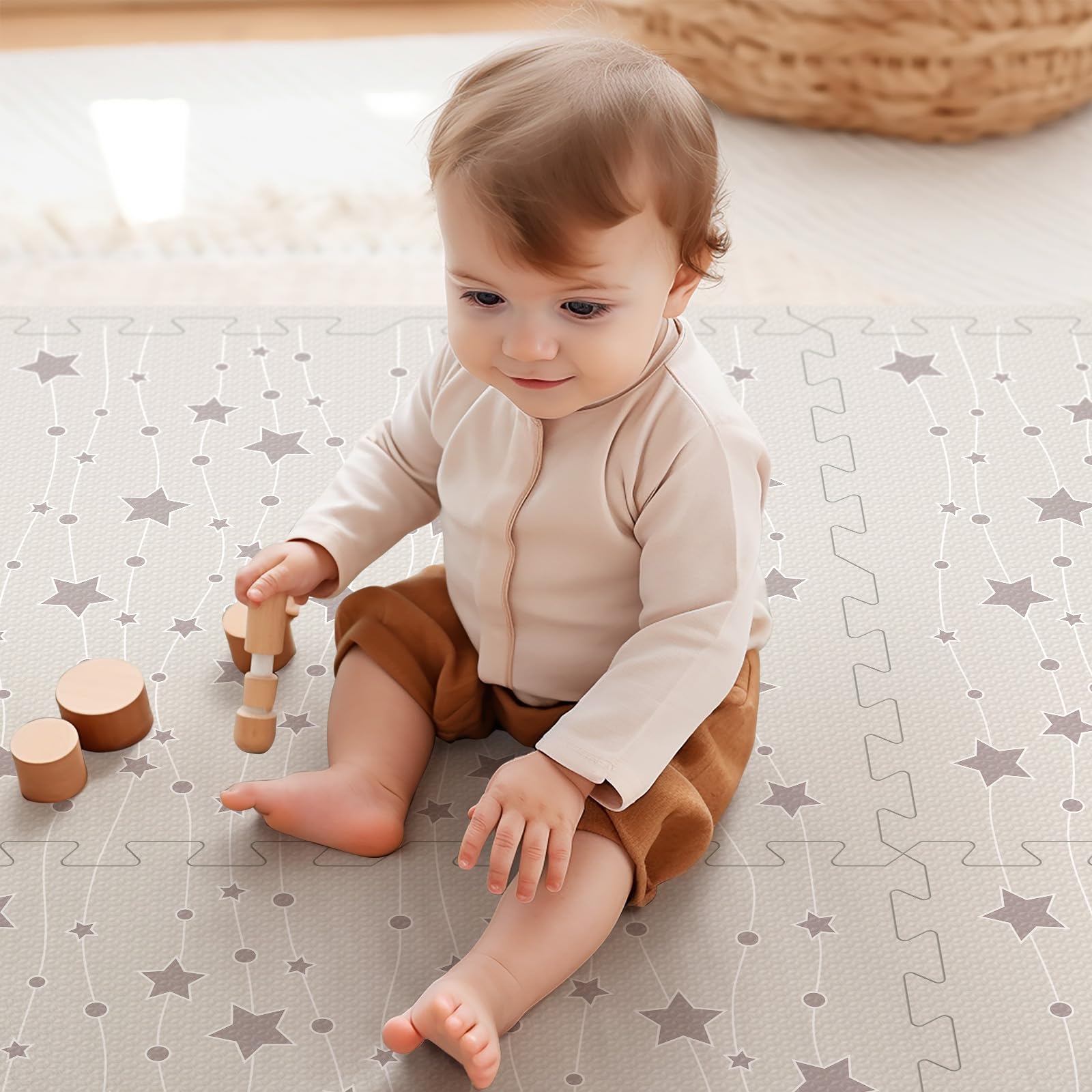 PIGLOG Baby Play Mat - Interlocking Foam Floor Tiles Foam Play Mat 72x48 Inches Soft Non Toxic Puzzle Mat for Infants and Toddlers Tummy Time Mat Crawling Mat (Star)