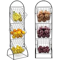 Sorbus 3-Tier Metal Wire Market Basket Storage Stand for Fruit, Vegetables, Toiletries, Household Items, Stylish Tiered Serving Stand Baskets for Kitchen, Bathroom Organization (3 Tier)