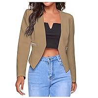 RMXEi Women's Casual Solid Color Waist Buttonless Cardigan Jacket With Zip Pockets