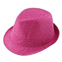 Kids Linen Fedora Hats Short Brim Panama Sun Hat Jazz Trilby Cap