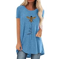 Spring Tops for Women 2024 Round Neck Short Sleeve Casual Tops 2024 Summer Cute Bees Print Shirts Elegant Animals