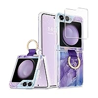 Case for Samsung Galaxy Z Flip 5 Case with Ring, [Precise Camera Protection]+[1*Screen Protector], Wireless Charging Anti-Scratch Shockproof Case for Z Flip 5 5G (Blue Purple)