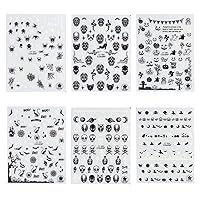 Halloween Nail Art Stickers Glow in The Dark Nail Decals 3D Self-Adhesive Fluorescent Nail Stickers Skull Spider Witch Ghost Pumpkin Bat Snake Nail Design DIY Acrylic Nail Art 6PCS
