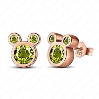 Pure 925 Silver Round Cut Peridot 14k Rose Gold Over Mickey Mouse Stud Earrings
