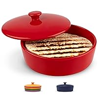 KooK Tortilla Warmer, Tortilla Holder, Taco Bar, Ceramic Hand-painted with Lid, Authentic, Microwavable Storage Container, Dishwasher Safe, 8.5 Inch, Red