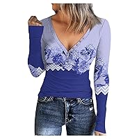 V Neck T Shirts for Women Long Sleeve Ribbed Shirts Button Henley Shirt Casual Vintage Slim Fit Tops Teen Outfit