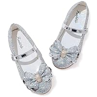 Furdeour Girls Dress Shoes Mary Jane Flower Wedding Party Bridesmaids Shoes Glitter Princess Ballet Flats for Kid Toddler