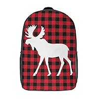 Moose Buffalo Plaid Set 17 Inches Unisex Laptop Backpack Lightweight Shoulder Bag Travel Daypack