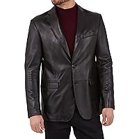 Men’s Premium Quality Black Leather Blazer - Genuine Soft Sheepskin, 2-Button Closure, Regular Fit Suit Jacket