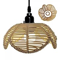 Rattan Lampshade Vintage Lotus Flower Shaped Wicker Lampshade Ornament Light Fixtures Ceiling Pendant Light Shade Cover for Home Decor No Bulb or Wire, Lampshades