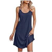 Womens Summer Dresses 2024 Loose U-Neck Sleeveless Sundresses Eyelet Swimsuit Coverups with Pockets Plain Mini Cami Dress(,)