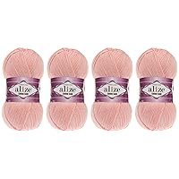 55% Cotton 45% Acrylic Yarn Alize Cotton Gold Thread Crochet Hand Knitting Art Lot of 4skn 400 gr 1444 yds (393-Powder Pink)