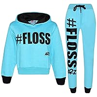 Kids Girls Tracksuit Designer #Floss Hooded Crop Top & Bottom Jog Suit 5-13 Yr